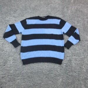 Brandy Melville Sweater Womens 160/84A Blue Black Stripe Knit Crewneck Pullover